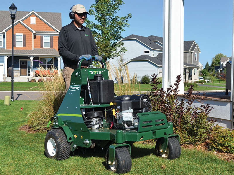 Professional Landscaping Aerators TurnAer XT10 Stand on Aerator Turfco